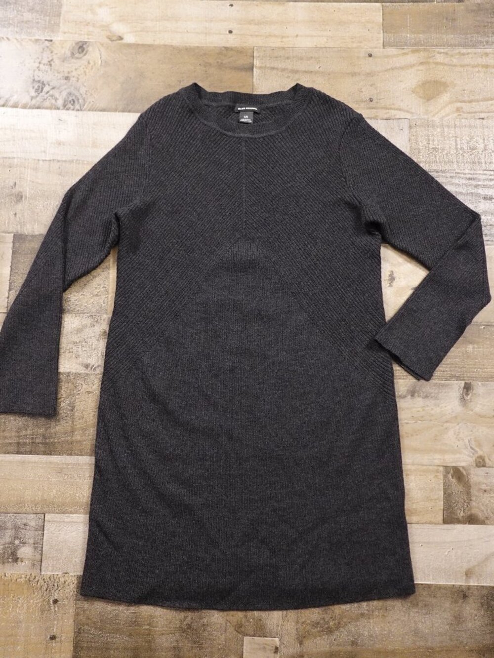 Club Monaco Sweater Dress Women's Large Charcoal Gray Rib Knit Long Sleeve